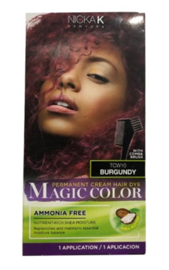 Nicka K Magic Color Permanent Cream Hair Dye – TCW10 Burgundy – 1 Application - ANNS BEAUTY SUPPLY
